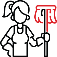 Icon representing a person hoding a mop